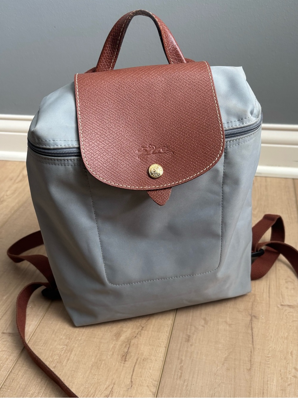 Longchamp Le Pliage Original Nylon  Backpack In Grey
